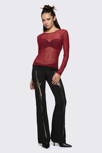 Black Friday - Lance Basic Long Sleeve Mesh Top - red