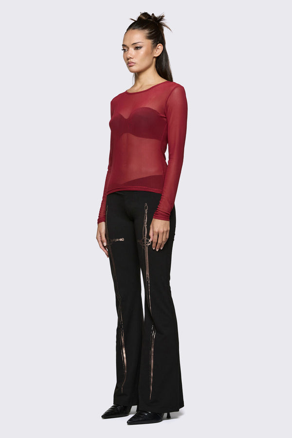 Black Friday - Lance Basic Long Sleeve Mesh Top - red