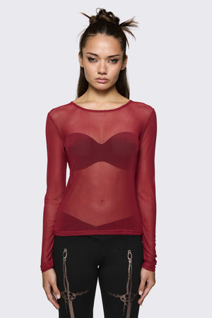 Black Friday - Lance Basic Long Sleeve Mesh Top - red