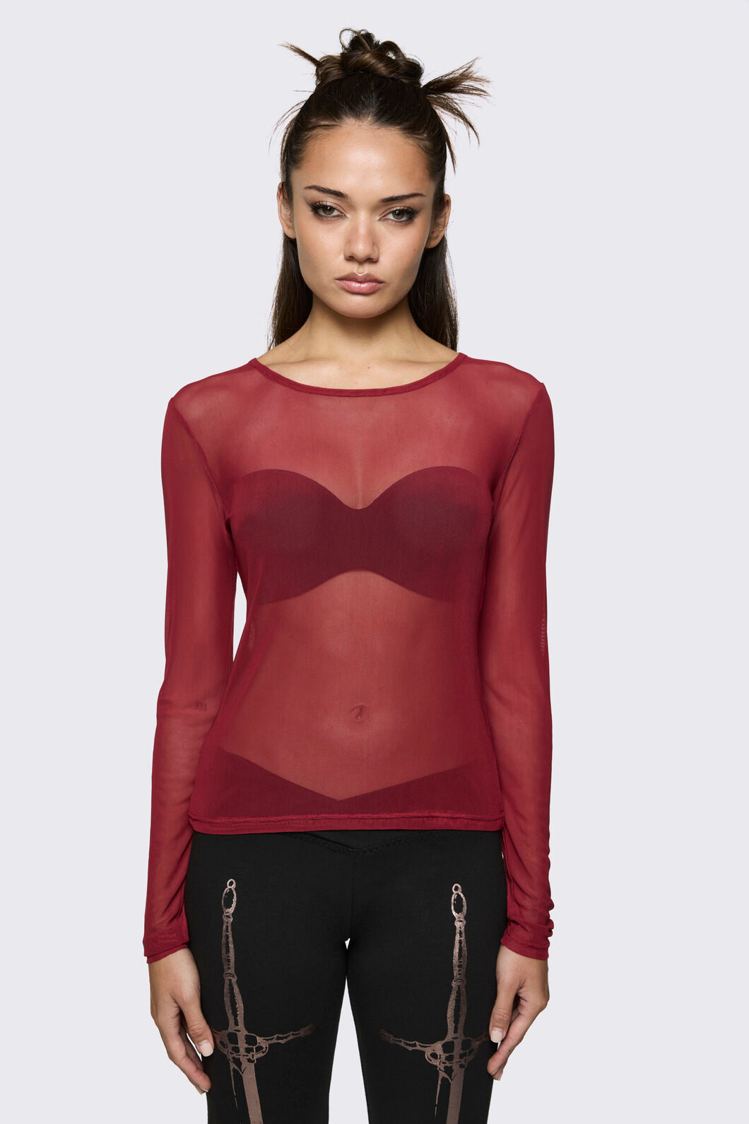 Black Friday - Lance Basic Long Sleeve Mesh Top - red