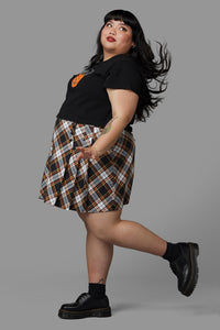 Black Friday - Curve Pumpkin Tartan Skirt - black-orange