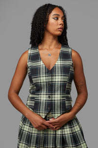 Black Friday - Haunted Bloom Tartan Vest - black-sage