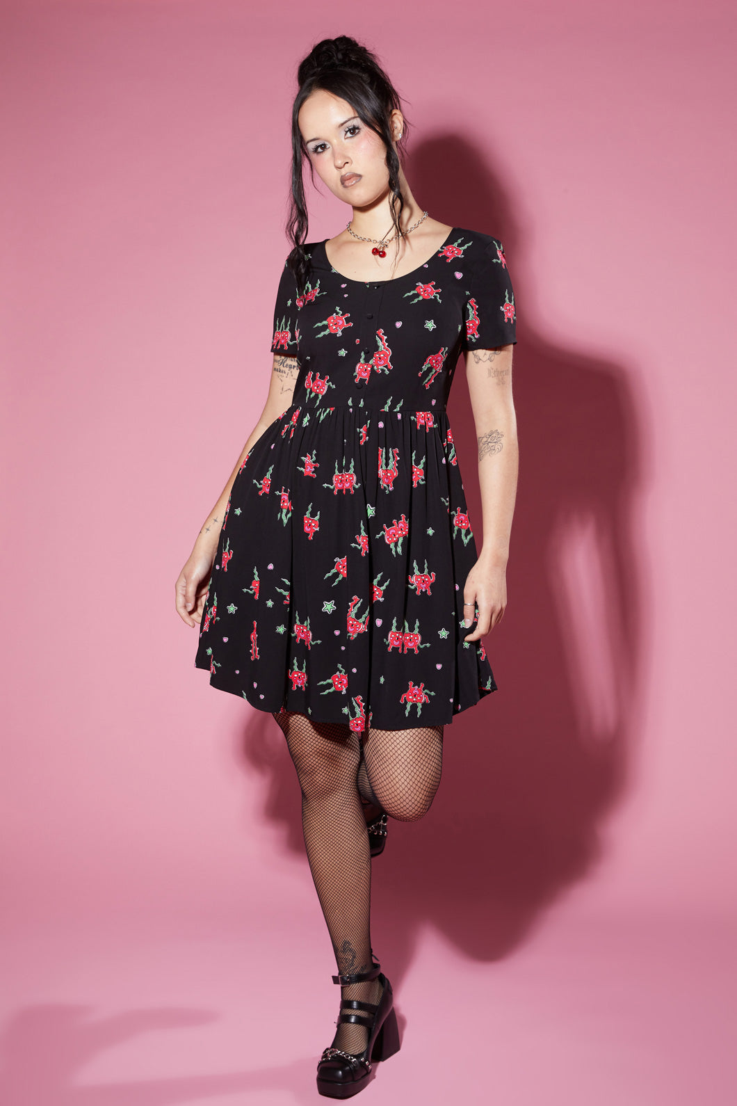 Black Friday - Cheeky Cherries Printed Dress - black