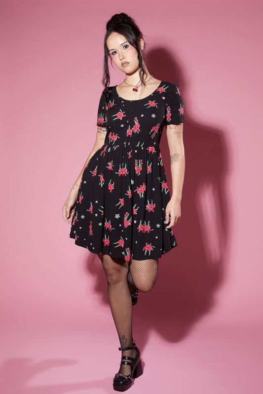 Black Friday - Cheeky Cherries Printed Dress - black