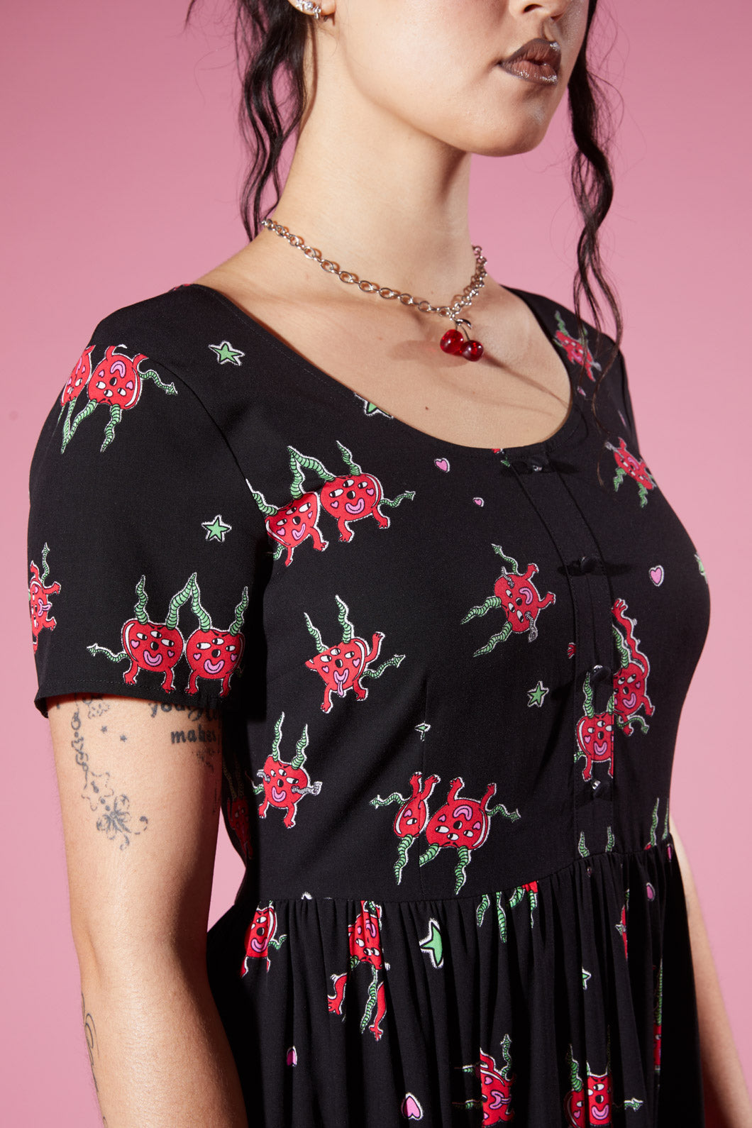 Black Friday - Cheeky Cherries Printed Dress - black