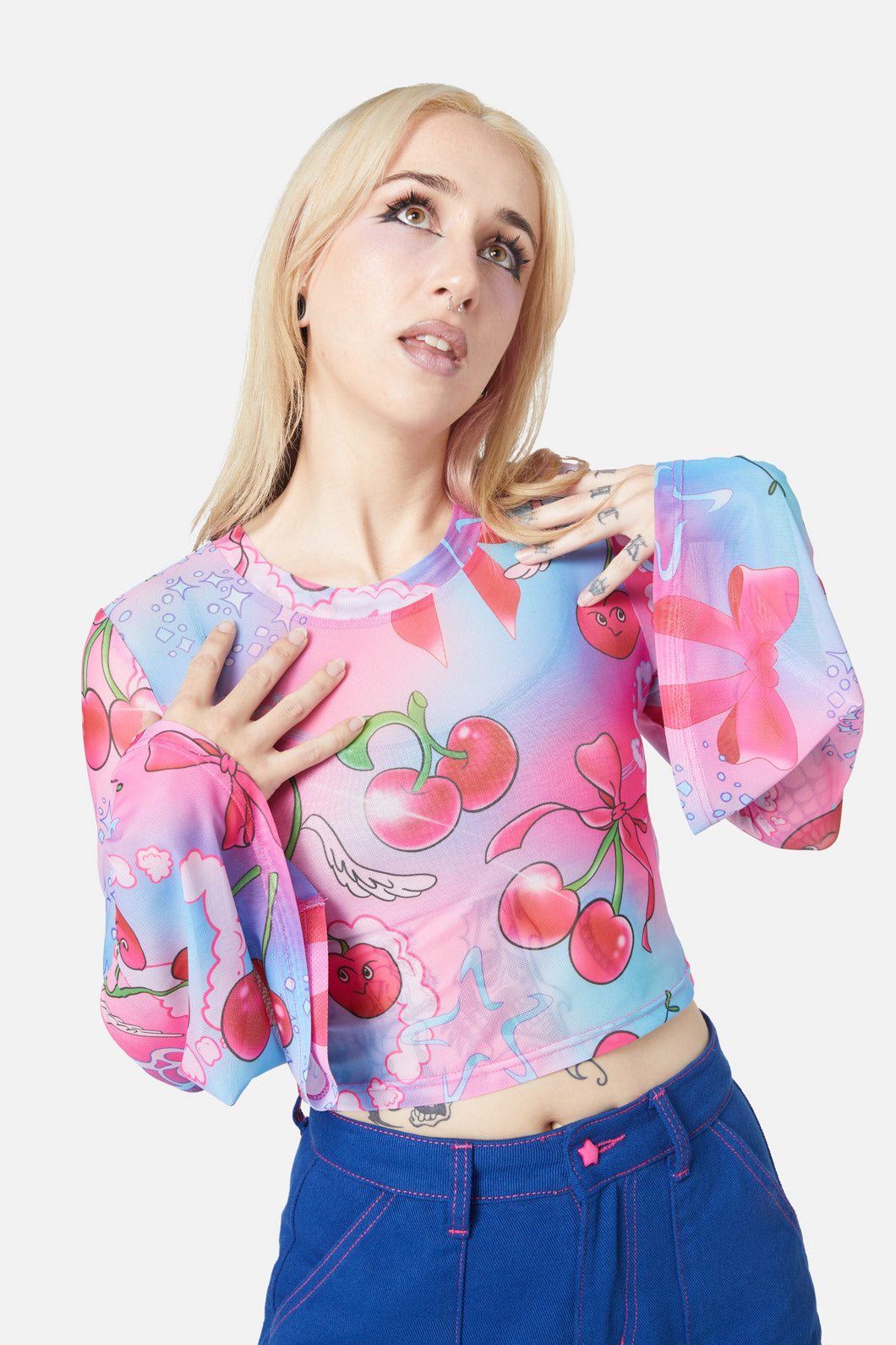 Black Friday - Sour Cherry Flared Mesh Top - multi