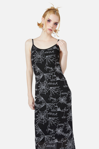 Black Friday - Entangled Flocked Mesh Dress - black