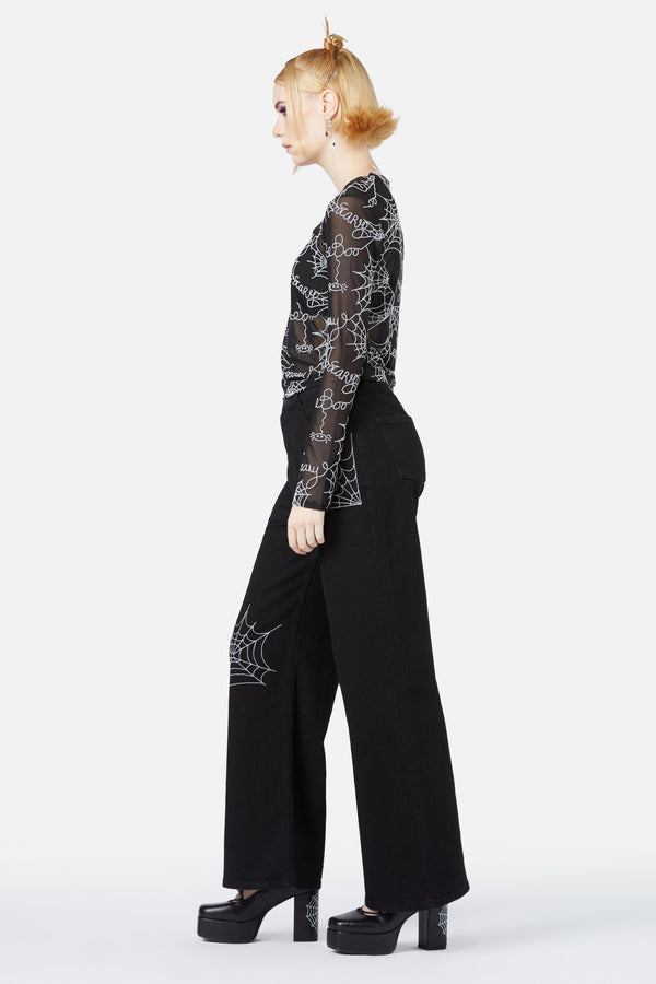 Black Friday - Entangled Flocked Mesh Top - black