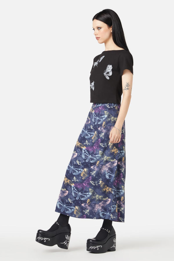 Black Friday - Lunar Moth Print Maxi Skirt - navy