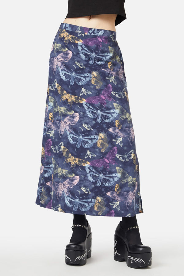 Black Friday - Lunar Moth Print Maxi Skirt - navy