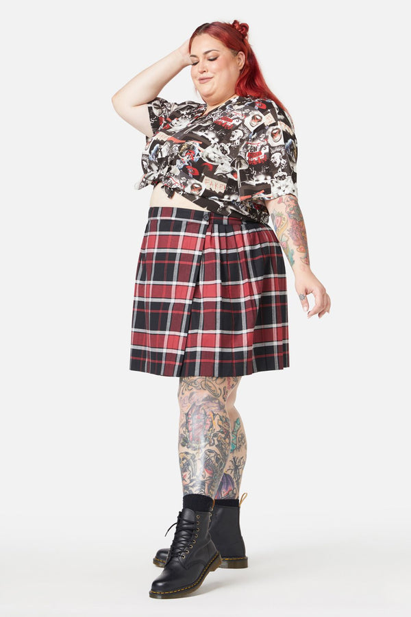 Black Friday - Curve Ursula Pleated Skirt - black-red