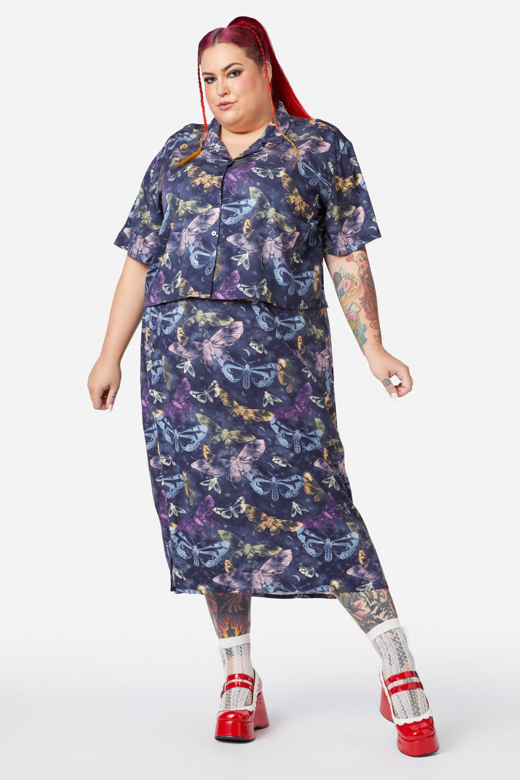 Black Friday - Curve Lunar Moth Print Blouse - navy