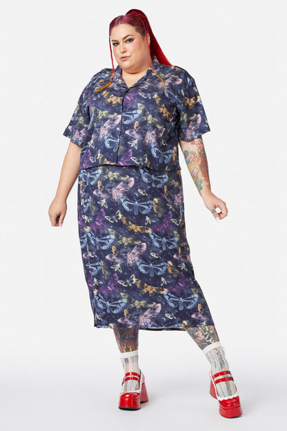 Black Friday - Curve Lunar Moth Print Blouse - navy