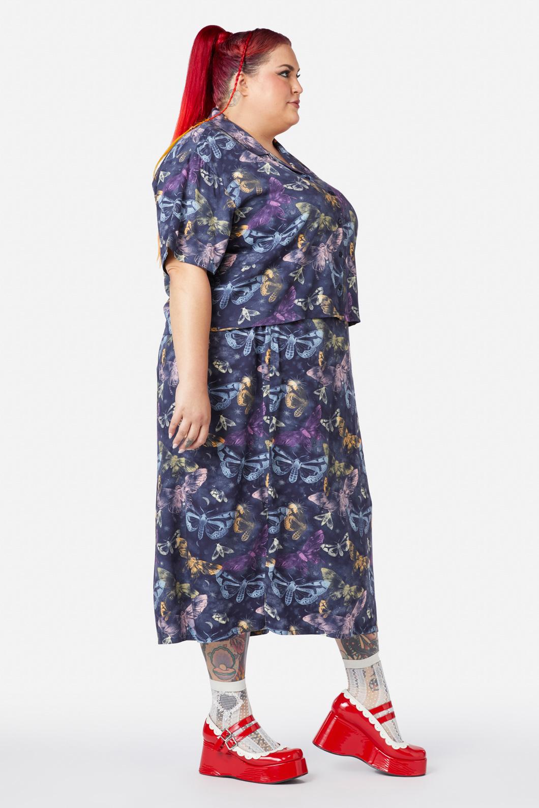 Black Friday - Curve Lunar Moth Print Blouse - navy