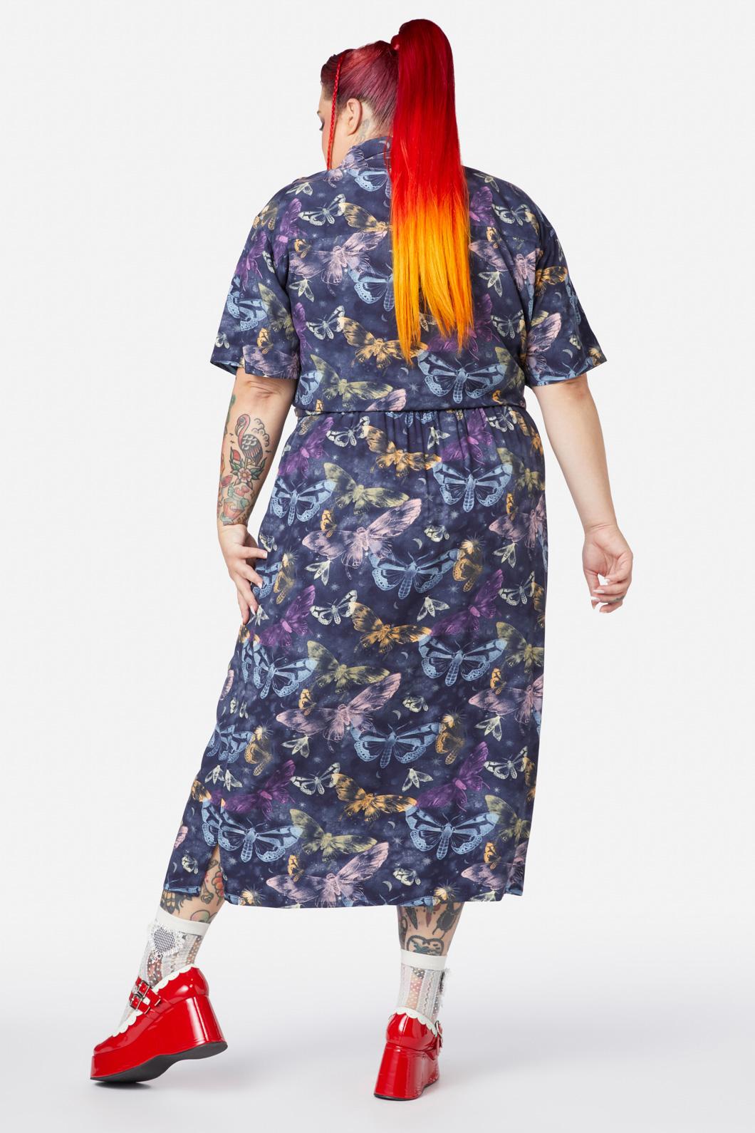 Black Friday - Curve Lunar Moth Print Maxi Skirt - navy
