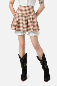 Black Friday - Saloon Gingham Skort - cream-brown