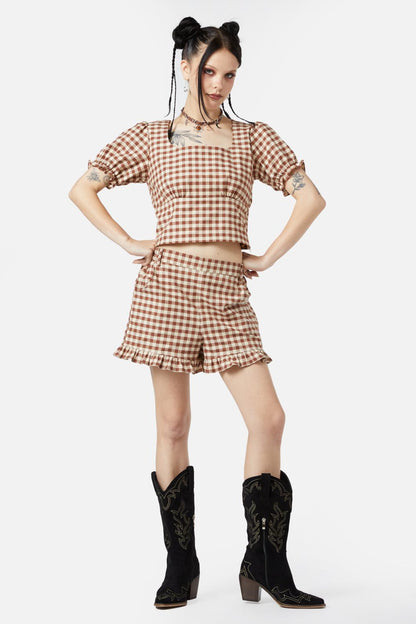 Black Friday - Saloon Gingham Shorts - cream-brown