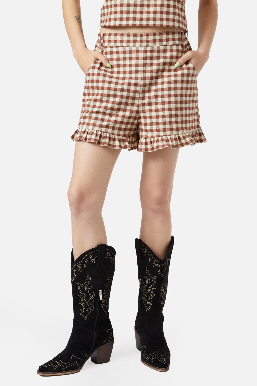 Black Friday - Saloon Gingham Shorts - cream-brown