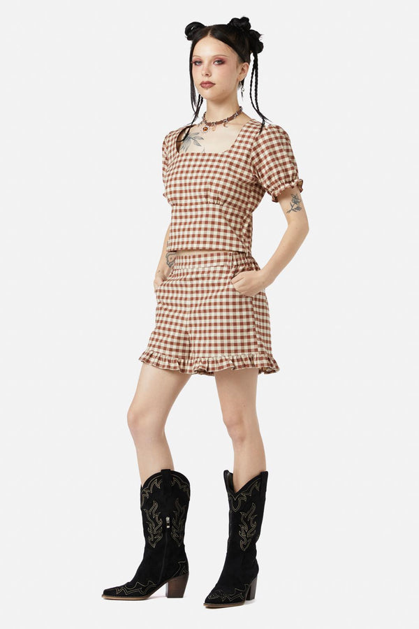 Black Friday - Saloon Gingham Blouse - cream-brown
