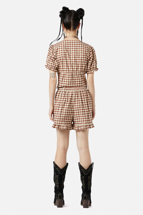 Black Friday - Saloon Gingham Blouse - cream-brown
