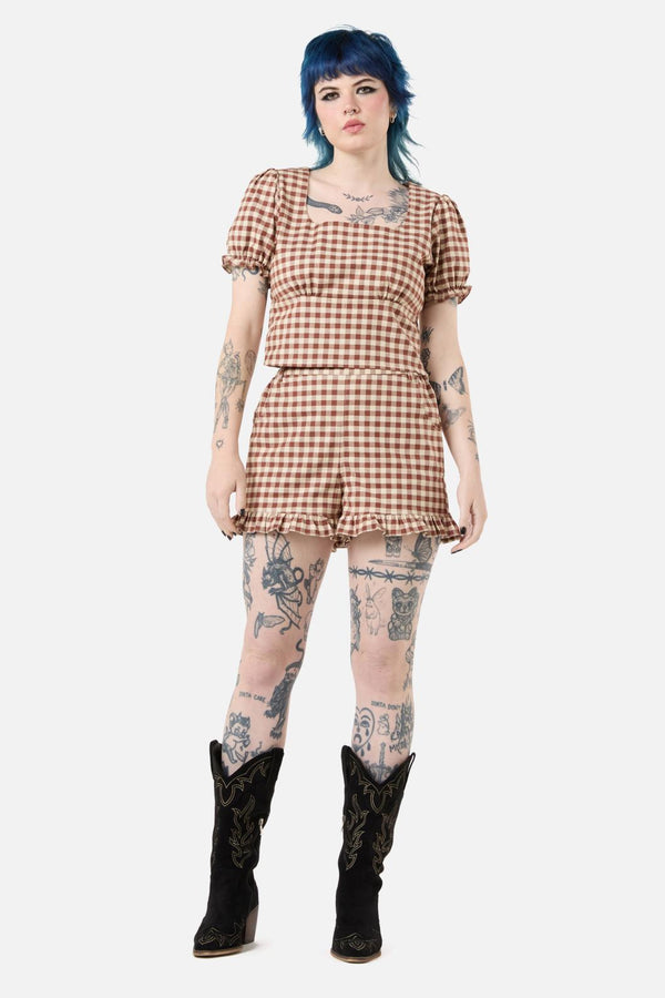 Black Friday - Saloon Gingham Blouse - cream-brown