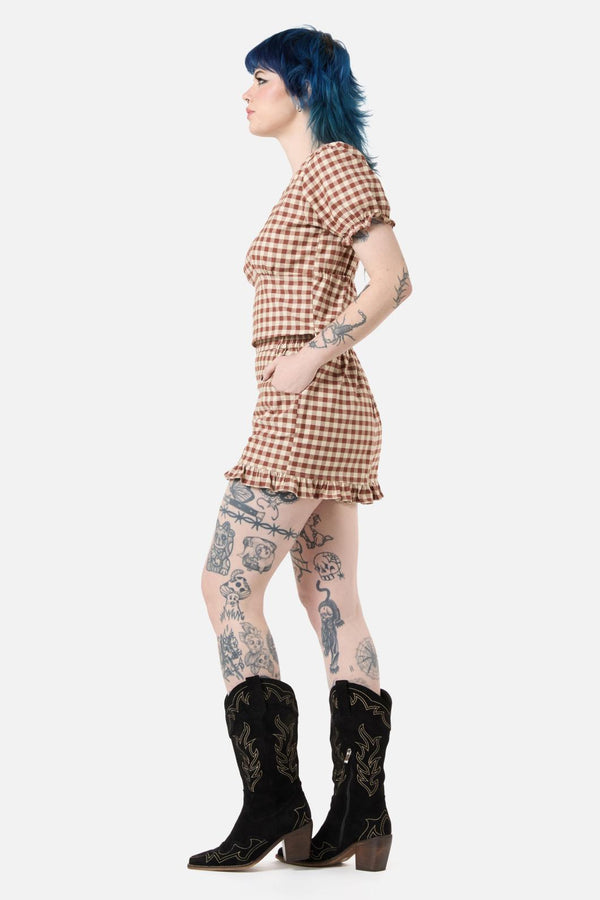 Black Friday - Saloon Gingham Blouse - cream-brown