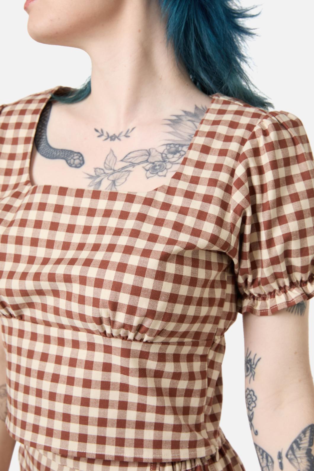 Black Friday - Saloon Gingham Blouse - cream-brown