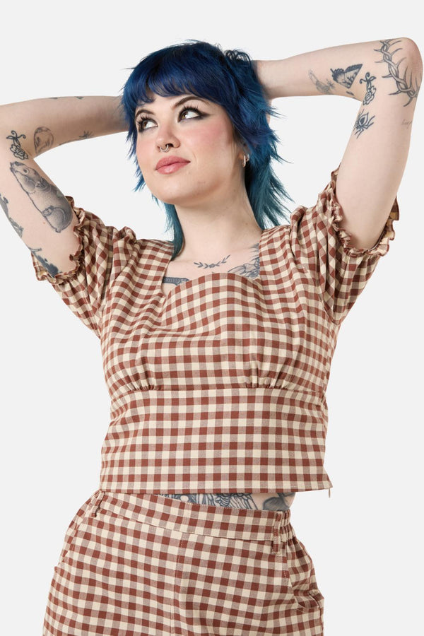 Black Friday - Saloon Gingham Blouse - cream-brown