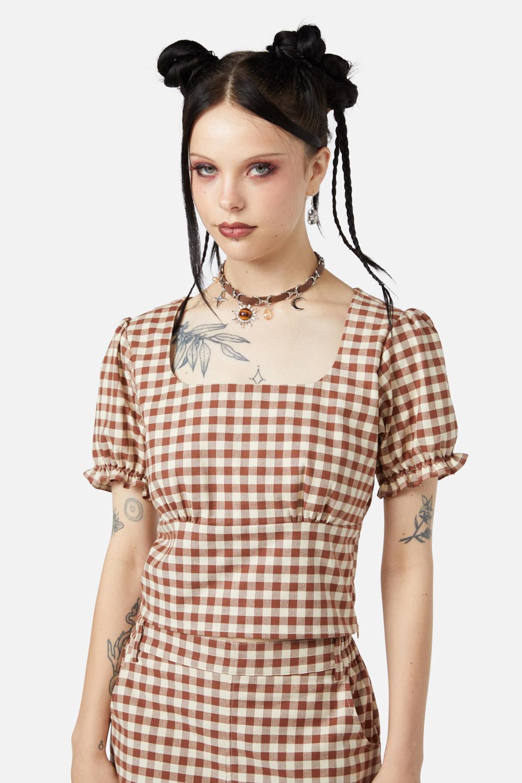 Black Friday - Saloon Gingham Blouse - cream-brown