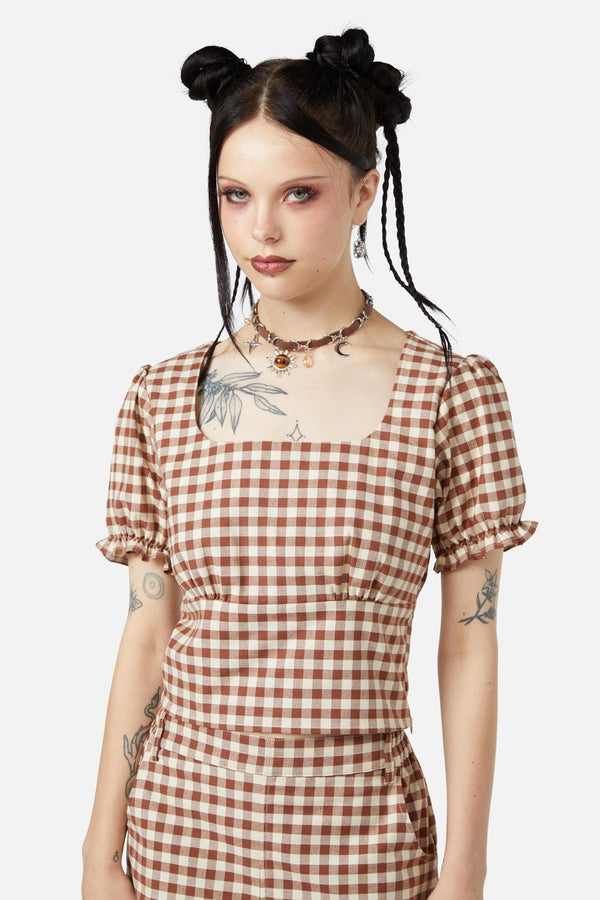 Black Friday - Saloon Gingham Blouse - cream-brown