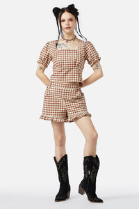 Black Friday - Saloon Gingham Blouse - cream-brown