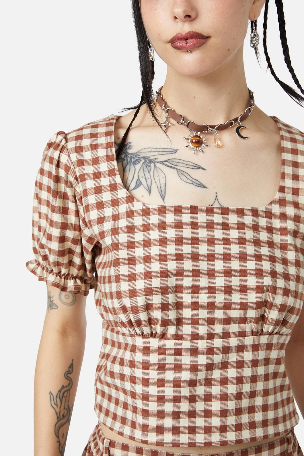 Black Friday - Saloon Gingham Blouse - cream-brown