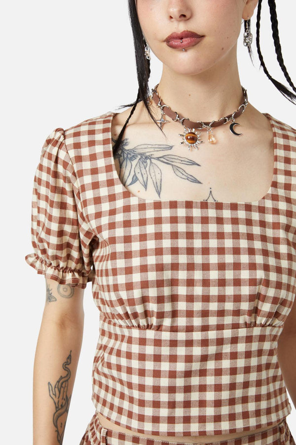 Black Friday - Saloon Gingham Blouse - cream-brown