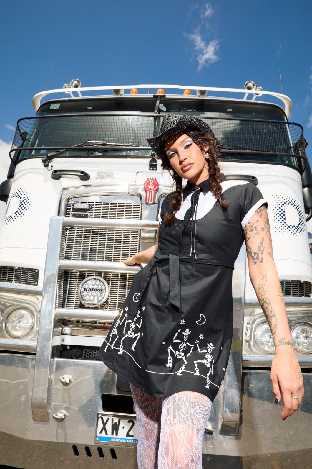Black Friday - Skelly Skater Dress - black-white