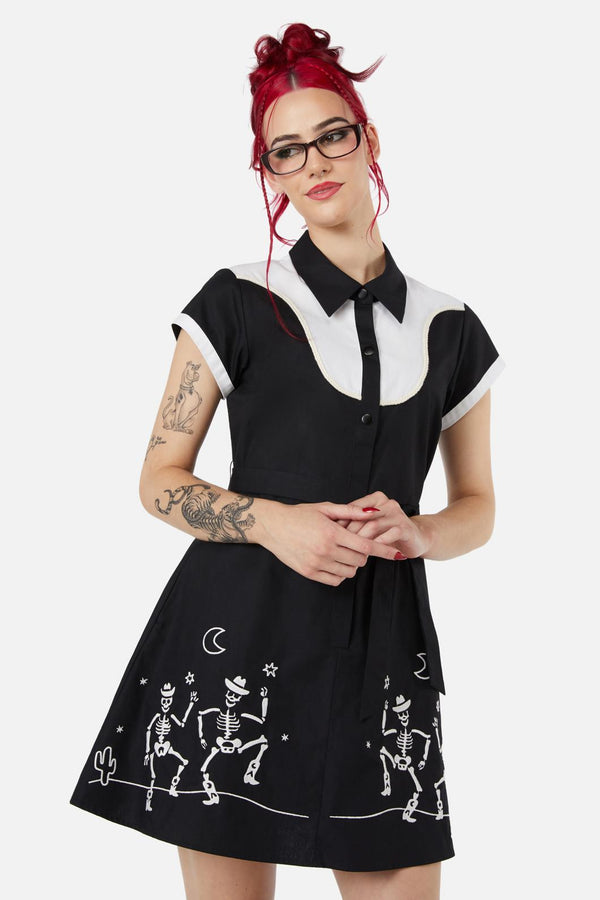 Black Friday - Skelly Skater Dress - black-white