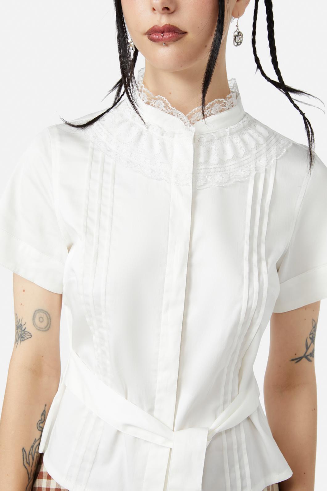 Black Friday - Sunset Lace Trim Blouse - cream