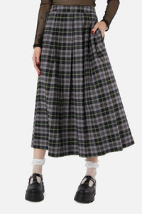 Black Friday - Encounter Tartan Midi Skirt - black-green