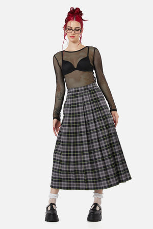 Black Friday - Encounter Tartan Midi Skirt - black-green