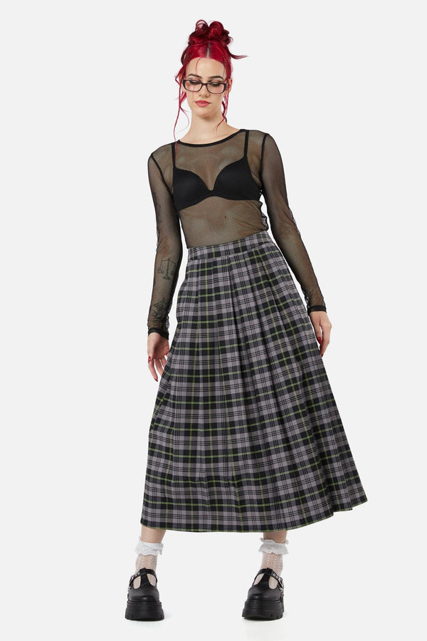Black Friday - Encounter Tartan Midi Skirt - black-green