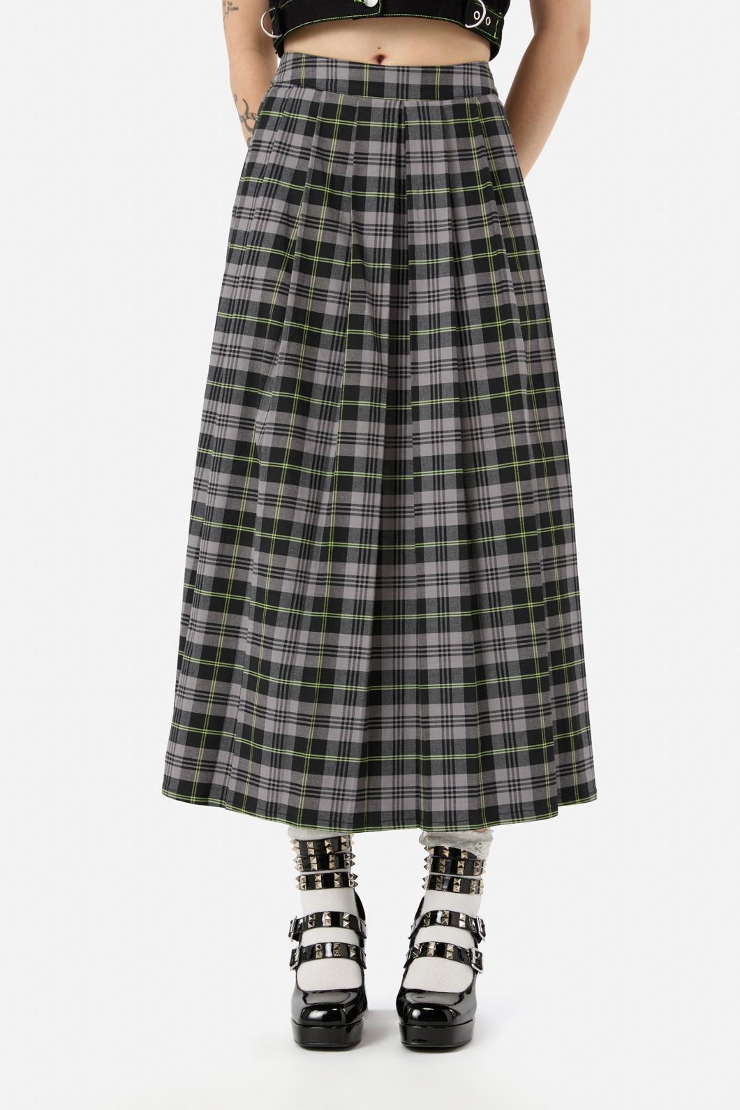 Black Friday - Encounter Tartan Midi Skirt - black-green