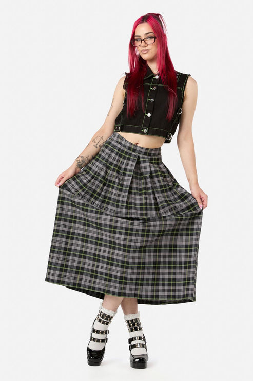 Encounter Tartan Midi Skirt (Black/Green) main image 0