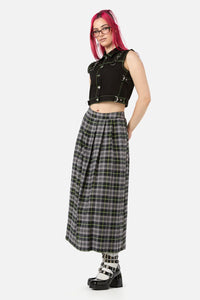 Black Friday - Encounter Tartan Midi Skirt - black-green