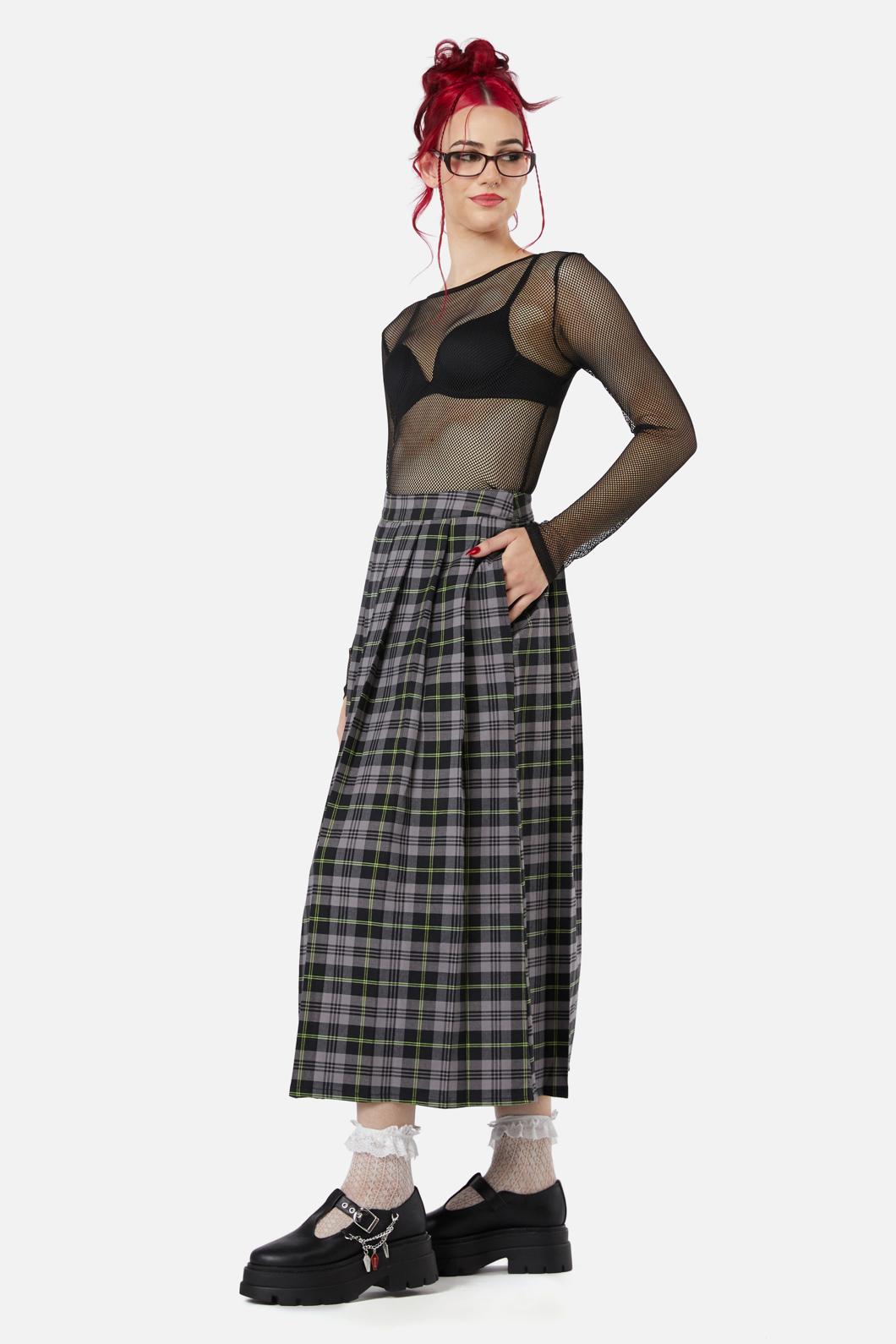 Black Friday - Encounter Tartan Midi Skirt - black-green