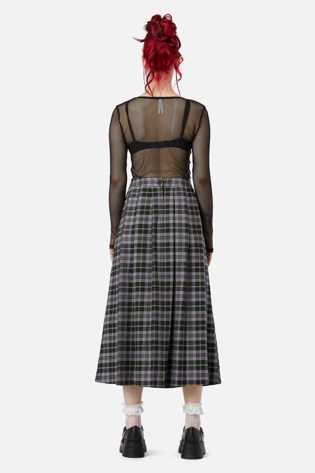 Black Friday - Encounter Tartan Midi Skirt - black-green