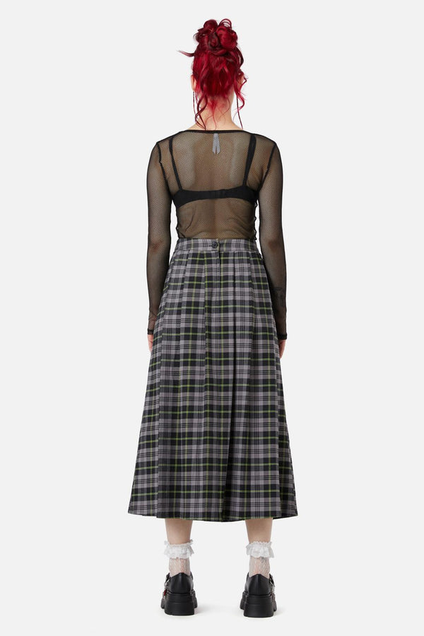 Black Friday - Encounter Tartan Midi Skirt - black-green