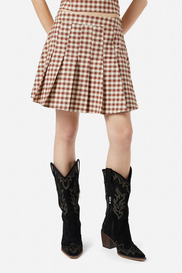 Black Friday - Saloon Gingham Skirt - cream-brown