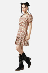 Black Friday - Saloon Gingham Skirt - cream-brown