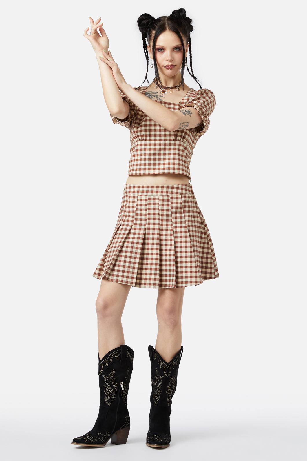 Black Friday - Saloon Gingham Skirt - cream-brown