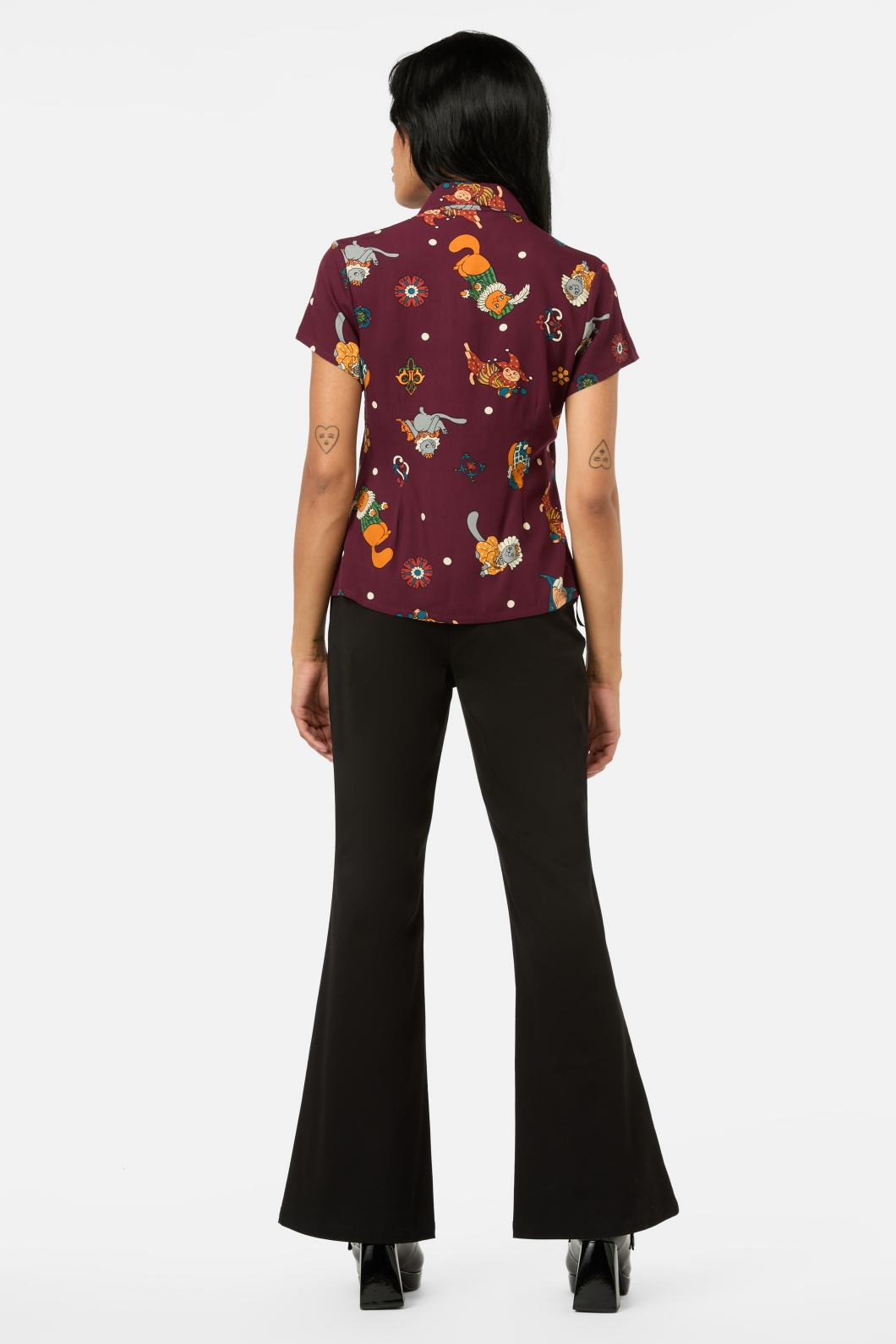 Black Friday - Left Right Print Blouse - maroon