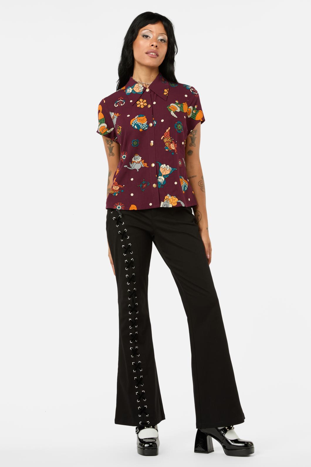 Black Friday - Left Right Print Blouse - maroon